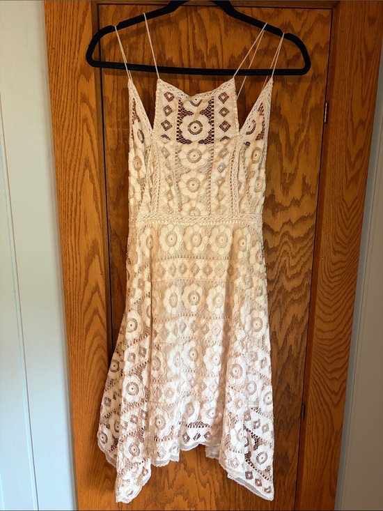 Free People Dresses & Skirts - Free People Cream Lace Midi Dress with Spaghetti Straps